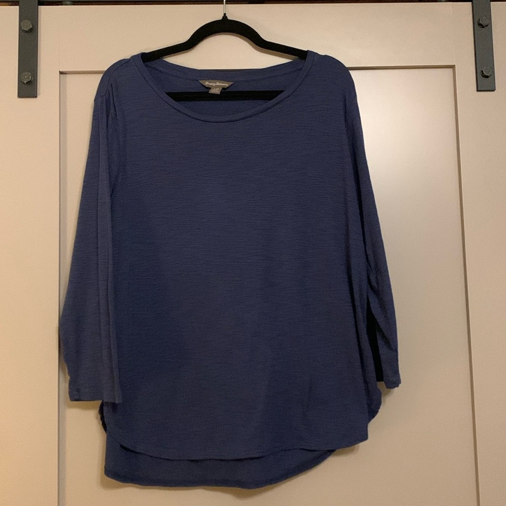 Tommy Bahama Women's Soft Scoop Neck Cotton Top 3/4 Sleeves Navy Blue, Size L